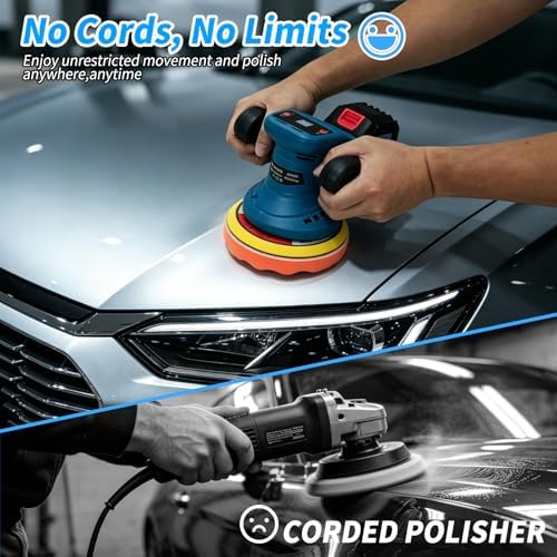 Cordless Car Buffer Polisher,Orbital Polisher for Car Detailing,2 x 4.0Ah Batteries,3 Variable Speed,1500-4000RPM,Car Polishers and Buffers Machine for Waxing, Polishing & Scratch Removal