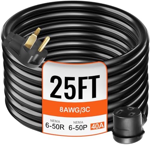 VEVOR Welding Extension Cord 40A 25ft, NEMA 6-50P to 6-50R Welding Cable, 8 AWG STW Heavy Duty Welder Power Cord for MIG TIG Plasma Lincoln Miller, ETL Listed