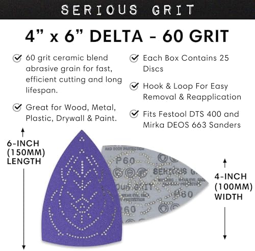 Serious Grit - 4" x 6" Delta P60 Grit Ceramic Sanding Sheets - 25 Pack Box