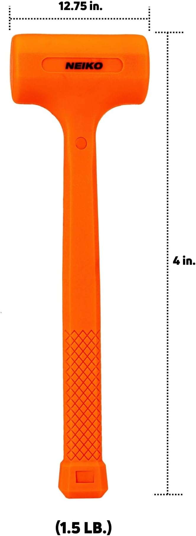 NEIKO 02843A Dead Blow Hammer, 1.5 Pounds, Neon Orange Deadblow Hammers, Mallet, Spark and Rebound Resistant, Unibody Molded, Soft Blow Rubber, Checkered Grip, Steel Shot and Core