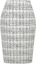 IDEALSANXUN Plaid Skirts for Women Fall Winter Knee Length Pencil Wool Skirt with Slit