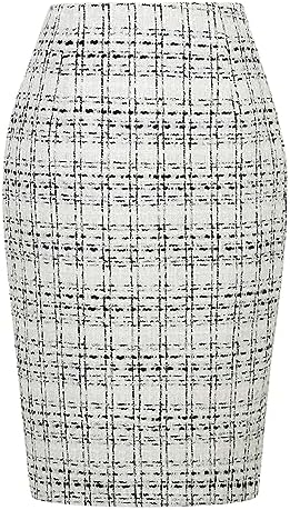 IDEALSANXUN Plaid Skirts for Women Fall Winter Knee Length Pencil Wool Skirt with Slit