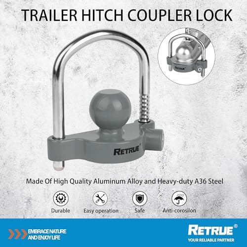 RETRUE Universal Trailer Coupler Lock, Adjustable Hitch Ball Lock, Grey