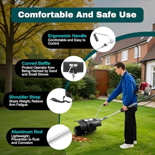 52CC Sweeper Machine 2-Stroke Gasoline Engine, Artificial Turf Vacuum Snow Shovel, Power Broom for Driveways, Lawns, Pavements, Golf Courses