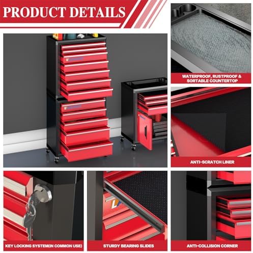 LARBANKE 12-Drawer Rolling Tool Chest with Wheels,Lockable Tool Cabinet
