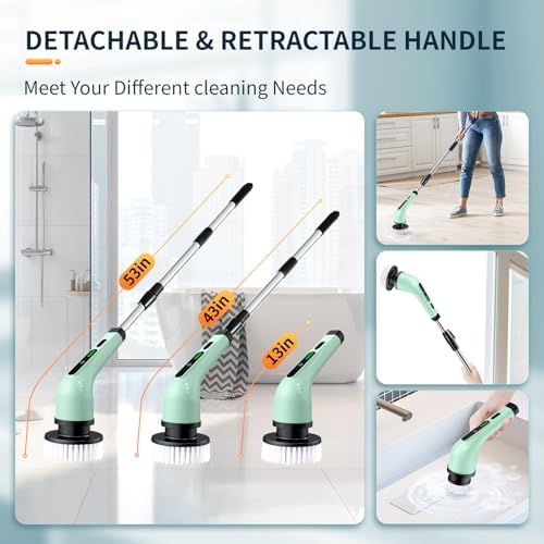 Electric Spin Scrubber, Cordless Electric Scrubber for Cleaning Bathroom,Power Shower Scrubber with Long Handle,Electric Cleaning Brush with 9 Brush Heads for Bathroom,Tub,Floor,Kitchen,Window,Car
