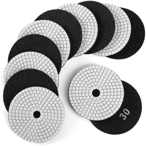 WORKEASE 4 Inch Diamond Polishing Pads Wet/Dry 12PCS, 30 Grit Diamond Sanding Pad, Granite Stone Concrete Marble Rock Countertop Quartz Polish Pad
