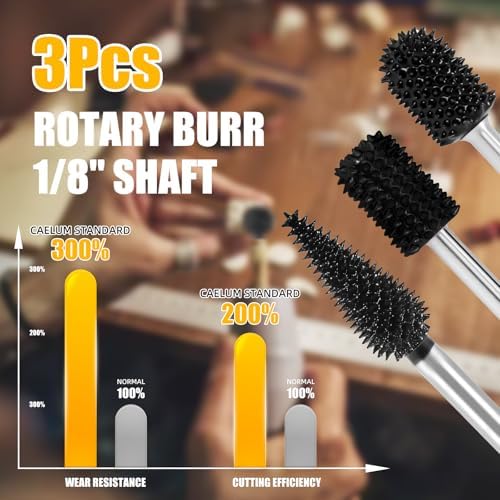 CAELUM Carbide Rotary Burr Set 3 Pcs, 1/8" Coarse, for Dremel Rotary Tools