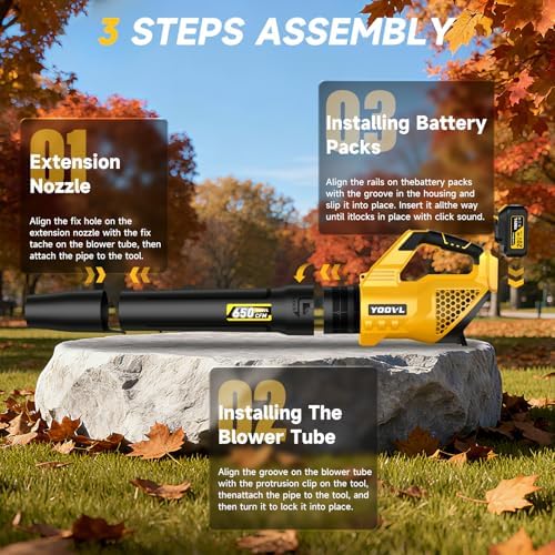 Leaf Blower Cordless, 650CFM Electric Leaf Blowers with 2 x 5.2Ah Batteries and Charger, 3 Speed Modes, 1 x Adjustable Shoulder Strap, Powerful Blowers for Lawn Care, Patio Cleaning, Blowing Leaves