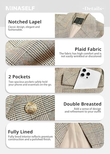 Mina Self 2026 Women's Fall Tweed Blazer Plaid Jacket Business Casual Coat