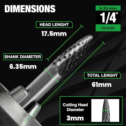 SF-1 Carbide Burr 1/4 In Shank Double Cut Die Grinder