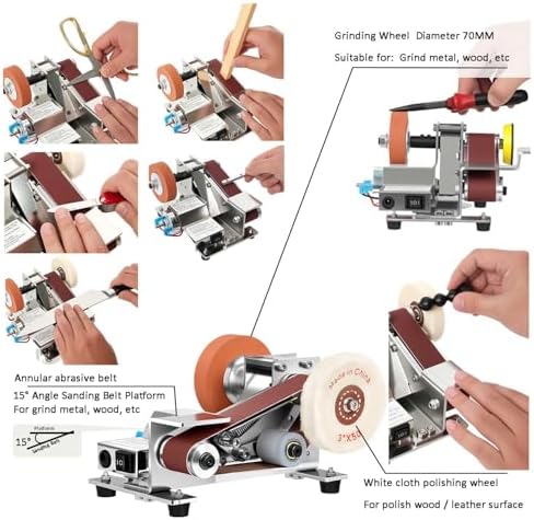 Belt Sander Electric Knife Sharpener Features 15-Degree Bevel And 90-Degree Platform Grinds Wood, Metal, Or Polishes Leather Goods And Wood Surfaces Wide Design Ensures Stability And Low Noise
