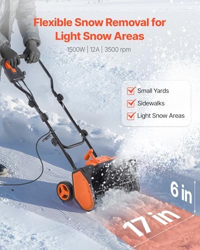 VEVOR Corded Electric Snow Shovel, 12A 17-inch Snow Shovel, 60° Adjustable Chute, 20 ft Throwing Distance, Snowthrower with Dual Safety Switch, Winter Ice Removal Tool for Driveway Sidewalk Patio