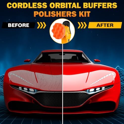 Cordless Buffer Polisher Kit for Dewalt 20V Battery(No Battery) Orbital Car Polisher 6 Variable Speed 1800 to 6500 RPM, Car Buffer Polishers for Car Detailing,Polishing,Waxing(Battery Not Included)