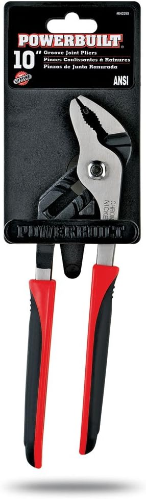 Powerbuilt 10-Inch Groove Joint Pliers, Adjustable Water Pump Pliers, Double Injection Ergonomic Handle - 640389