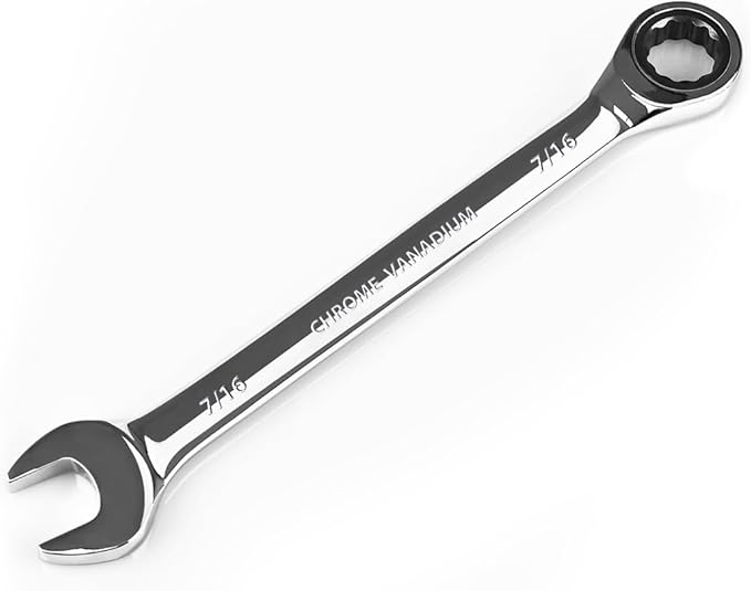 Egofine 7/16 inch Ratcheting Combination Wrench SAE, Industrial Grade Gear Spanner with 12-Point Design, 72-Tooth Ratchet, Chrome Vanadium Steel