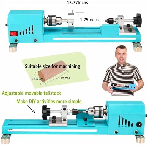 Mini Lathe Wood Lathe Machine Multi-Purpose Type Lathe Milling Cutting Grinding Polishing Professional Table Top Lathe Tool Kit