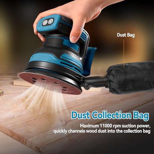 5" Cordless Random Orbital Sander Compatible with Mak-ita 18v Battery,Brushless, 3-Speed (7000/9500/11000 RPM), Dust Bag Included, 20 Sanding Discs for Woodworking Polishing Sanding