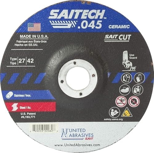 United Abrasives-SAIT 22068 Saitech™ High Performance Cut-Off Wheels (Type 27/Type 42 Depressed Center) 4" x .045" x 5/8", 50-Pack