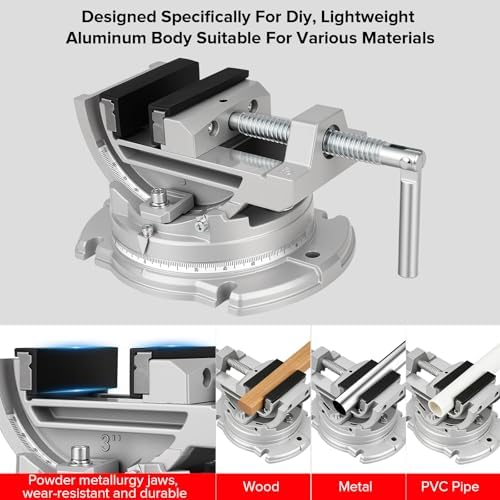 Multi-Angle Bench Clamp with Heavy-Duty Vise Function: 0-90° Tilt, 360° Swivel Base, 3" Jaw, Cast Iron & Powdered Metallurgy Jaws for Woodworking, Drilling, Milling DIY