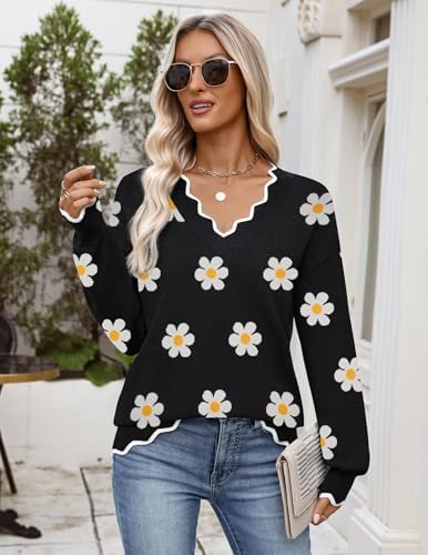 Zeagoo Women's 2026 Fall V Neck Sweater Long Sleeve Lightweight Knit Tops