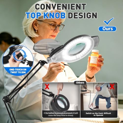 KIRKAS LED Magnifying Lamp with Clamp, 2,200 Lumens Dimmable 28in 12X