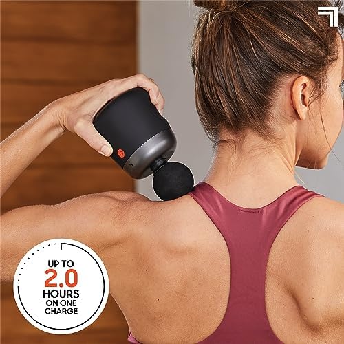Sharper Image Mini Massage Gun, Powerboost Palm Rechargeable Deep Tissue Percussion Handheld Massager, 4 Adjustable Speeds, 4 Attachment Heads, Full Body Muscle Pain Relief Gift, Black
