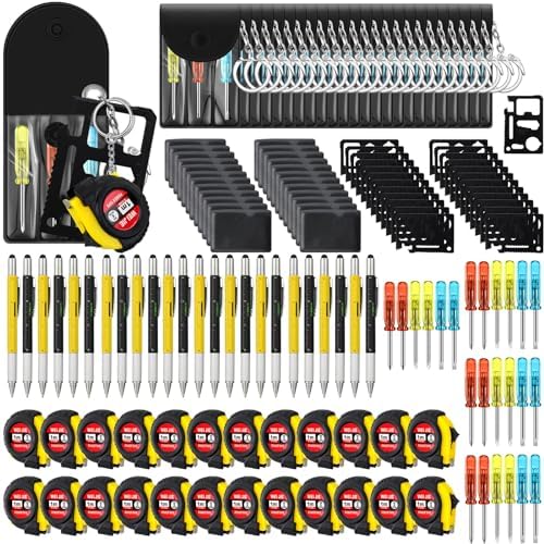 96 Pcs Mini Screwdriver Tape Keychain Set Multitool Pen Card Father's Gifts Bulk Mini Tool Set for Adult Men Dad (Yellow,Black)