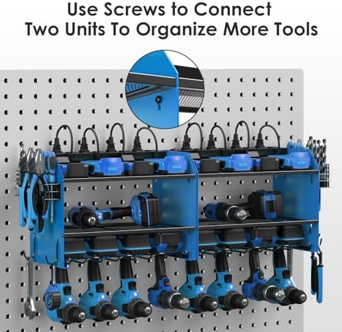 CCCEI Wall Mount Modular Tool Charging Organizer, Blue, 1 Pack, 3 Tier.