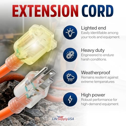 100ft Outdoor/Indoor Extension Cord 16/3 Gauge Heavy Duty 3 Prong SJTW, Waterproof, Flexible Cold-Resistant Long Power Cord,10A 125V 1250W, Orange by LifeSupplyUSA