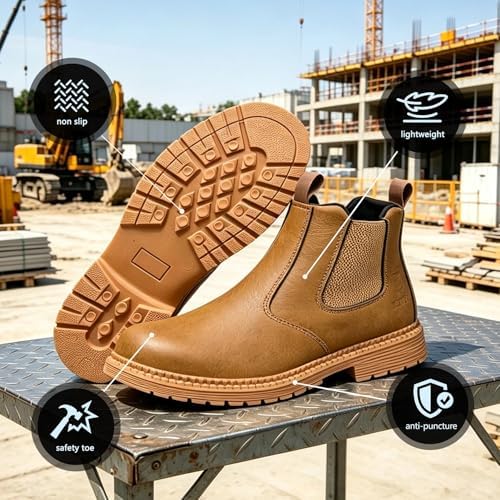 Steel Toe Boots for Men & Women,Slip On Work Boots for Construction