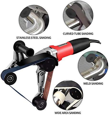 SPTA 110V 800W Professional Stainless Steel Pipe Tube Polisher Sander with Alumina Oxide Sanding Belt, Silicon Carbide Wheel, Pole Burnishing Polisher Machine