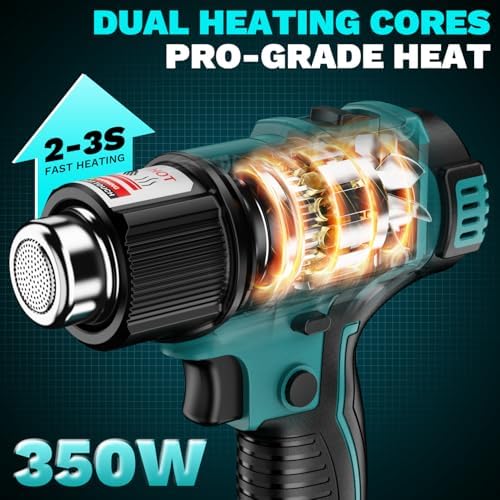 Cordless Heat Gun Compatible with Makita 18V Battery, 350W Fast Heating Soldering Gun with LED Light, 122℉-1022℉ Variable Temperature with 5 Nozzles for DIY Craft, Shrink Tubing (Tool Only)