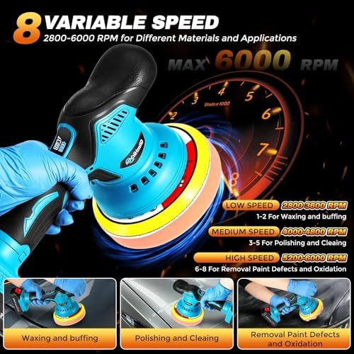 Cordless Dual Action Car Buffer Polisher, 2x2.0Ah 21V Batteries, 28PCS Kit