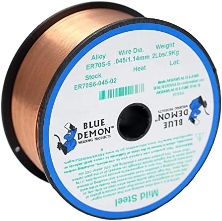 Blue Demon ER70S6 MIG/GMAW Carbon Steel Welding Wire, All Position, Low Spatter, Formulated to Provide Porosity-Free, X-Ray Quality Welds Even on Dirty/Rusty Steel (.045" 2# Spool)