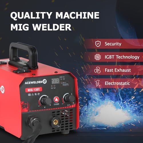 ACEWELDER 130A Gasless Flux Core MIG Welder Welding Machine 110V Portable IGBT Inverter Synergy Welder Machine