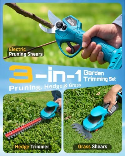 SEESII 3-in-1 Cordless Hedge Trimmer, Grass Shear & Electric Pruning Shears