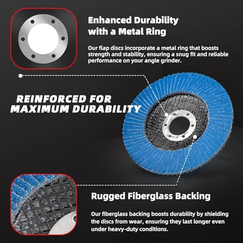 50 Pack Zirconia Flap Discs 4.5" x 7/8" T27 for 4 1/2 Inch Angle Grinder 40/60/80/100/120 Grit Multi-Grit Flap Wheels Heavy-Duty Grinding & Sanding Discs for Metal, Wood, Stainless Steel