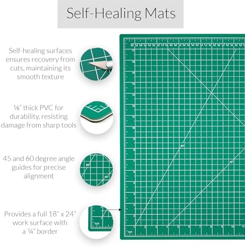 WA Portman 18x24 Large Sewing Cutting Mat, 5 Blades Rotary Cutter Quilt Kit