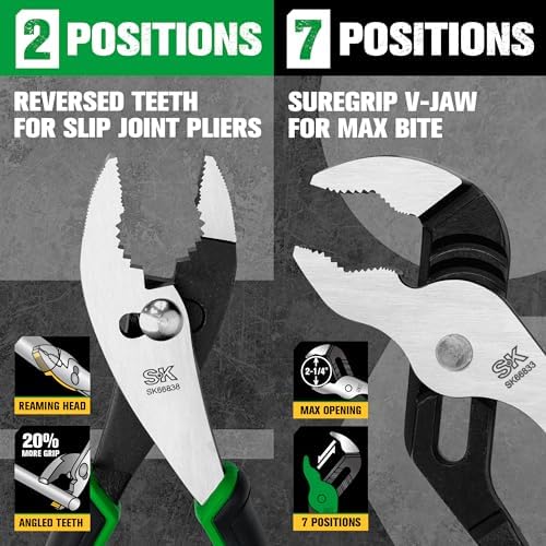 SK 2-Piece Pliers Set, 8'' Slip Joint & 10'' Water Pump Pliers, CR-V Steel