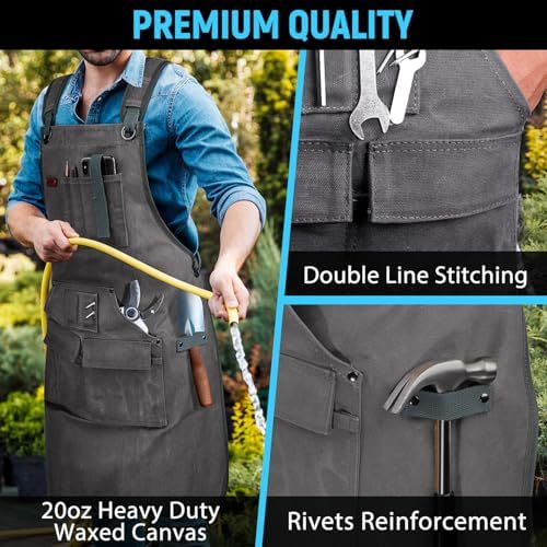Woodworking Apron for Men, Shop Apron Bib Work Apron with 9 Tool Pockets