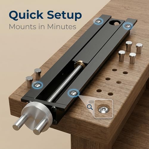 Woodworking Table End Vise Quick Shift Inertial Vise Clamp, 0-110mm Stroke & 20mm Bench Hole, for Drilling, Conduit Cutting, Gluing, Metalworking, Grinding, Planing