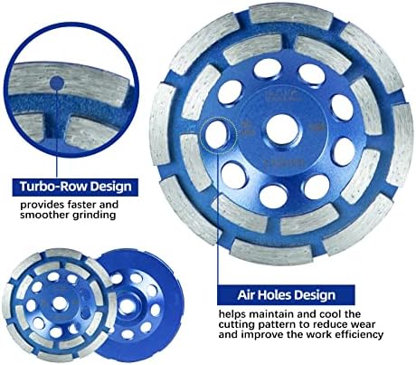 SALI 4.5 Inch 3pcs Concrete Grinding Wheels 16 Turbo Diamond Segments 5/8-11 Arbor Diamond Grinding Wheel Fit for Paint, Epoxy, Mastic Coating Removal