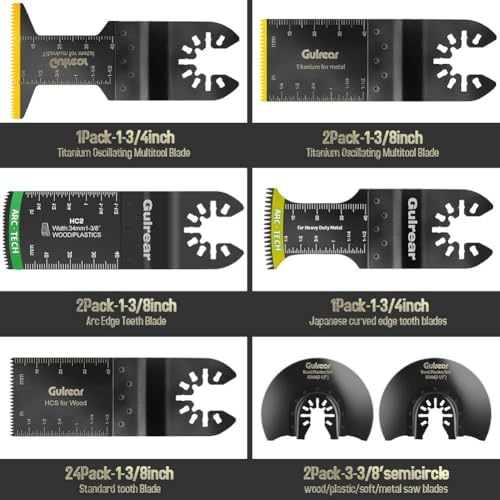 32PCS Multitool Blades kit Includes Titanium Multi Tool Blades Use in Wood Plastics Metal Cutting Removing Oscillating Blades with Quick Release Ideal Oscillating Tools Name Brands Replacement Blades