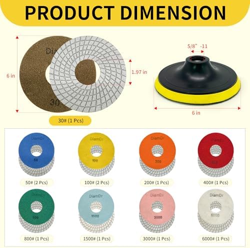 6 Inch Diamond Polishing Pads Tile Stone Diamond Sanding Pads Kit