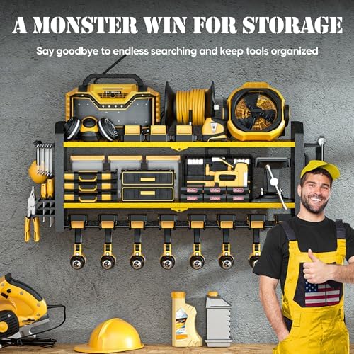 Nacial Power Tool Organizer 8 Drill Holder Wall Mount, 3 Layer Organizer