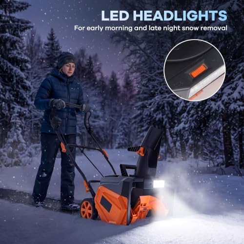 Garvee 40V 20" Cordless Snow Blower, Electric Snow Thrower Machine,Orange