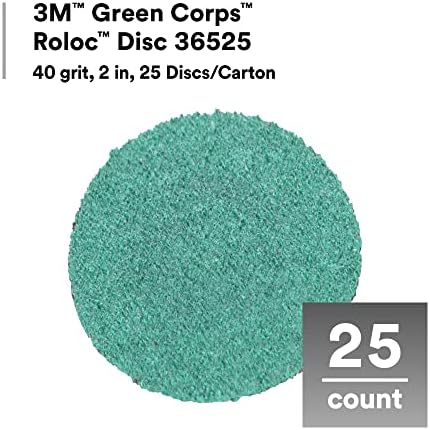 3M Green Corps Roloc Disc, 36525, 40 Grit, 2 in, 25 Discs