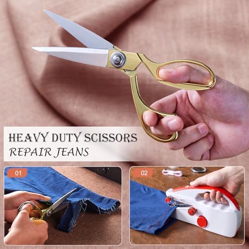 Handheld Sewing Machine Heavy Duty, with Red Leather Storage Case and 110-Piece Sewing Kit, Mini Portable, Ideal for Adults & Beginners, Complete Set of Quick Home Clothing Repair Tools, Good Gift