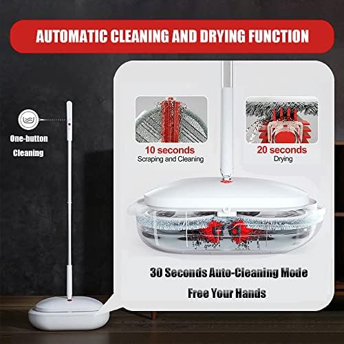 REECOO Cordless Electric Spin Mop Power Mop with 4 Floor Scrubber Pads/Automatic Cleaning Bucket/Water Sprayer,Lightweight & Rechargeable,Suitable for Wooden, Marble, Tile, Hardwood Floor.